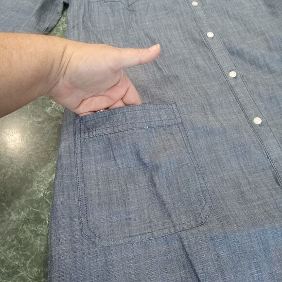 Old Navy Shirt Dress Chambray 100% Cotton Roll Tab sz M Pockets Western Coastal - Picture 2 of 15